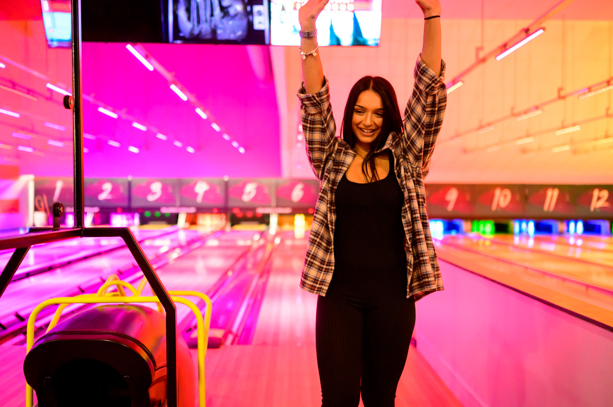 Woman Cheering Bowling Lanes 3